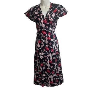 Draper James 100% Linen Wrap Dress Size 6 NWT – Navy Pink Floral Cottagecore